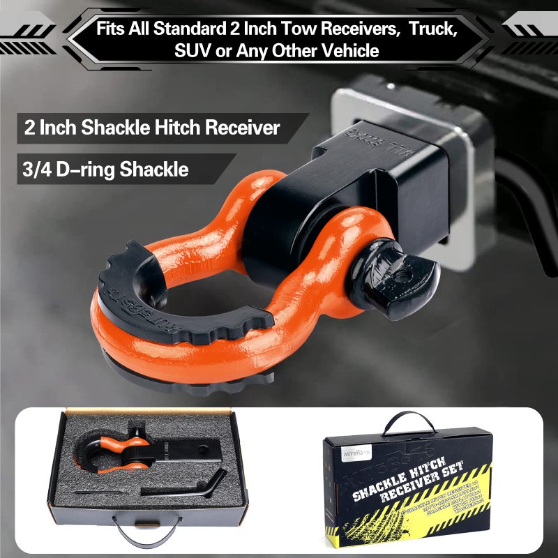 AUTOBOTS Shackle Hitch Receiver 2", 45,000 Lbs Break Strength Heavy Duty Receiver with 5/8" Screw Pin, 3/4" D Ring Shackles, Towing Accessories for Vehicle Recovery Off-Road, Orange&Black - Image 5